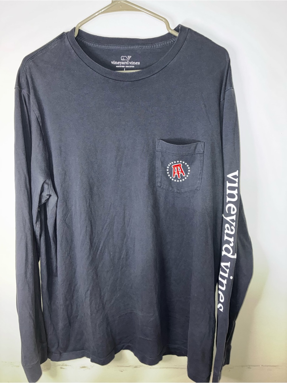 Vineyard Vines Men's Long-Sleeve Pocket Tee - Dark Navy with White Sleeve Logo